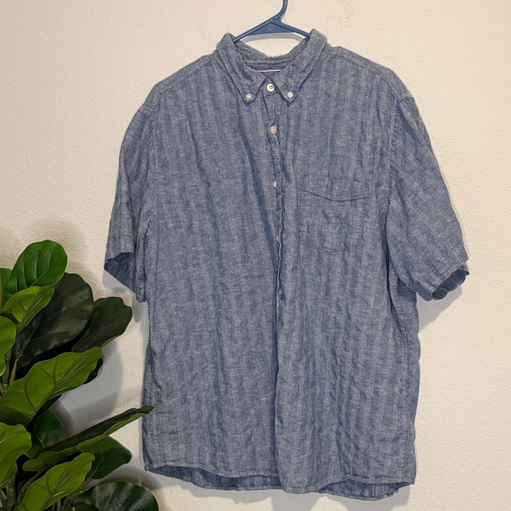 Washable linen Casual Blue Button-Down Shirt xxl